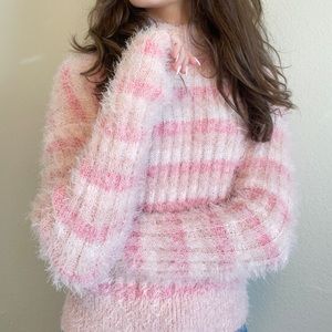 Candie’s soft pink sweater pink striped fuzzy mock neck {never worn}